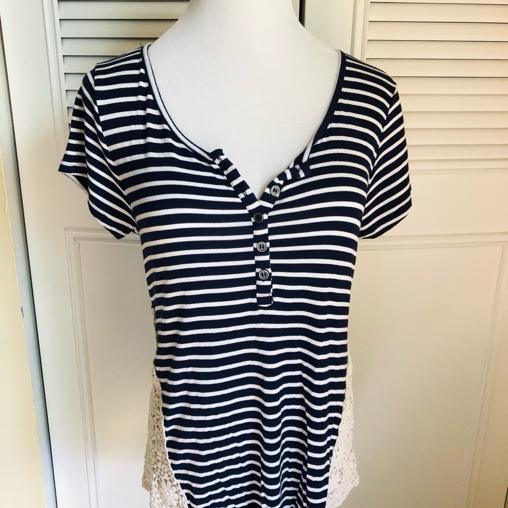 Paper Tee Navy and White Striped Top
